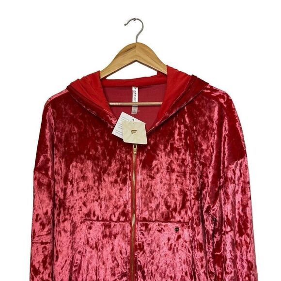 Fabletics Crushed Velour Zip Up Hoodie strawberry red large new - Picture 12 of 15